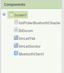 Bluetooth led yakma Appinventor bileşenler resmi