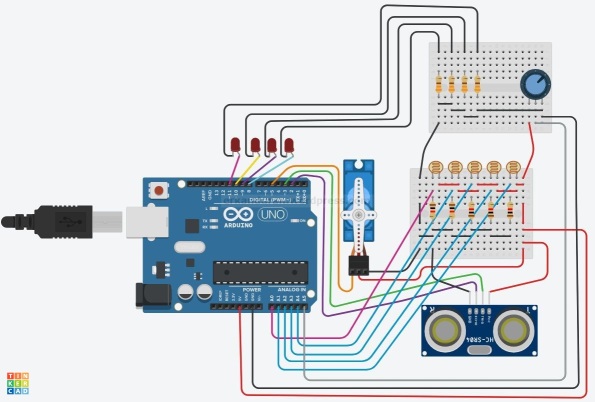 Akıllı Otopark 4006 Tübitak Projesi Tinkercad Devre Tasarımı 